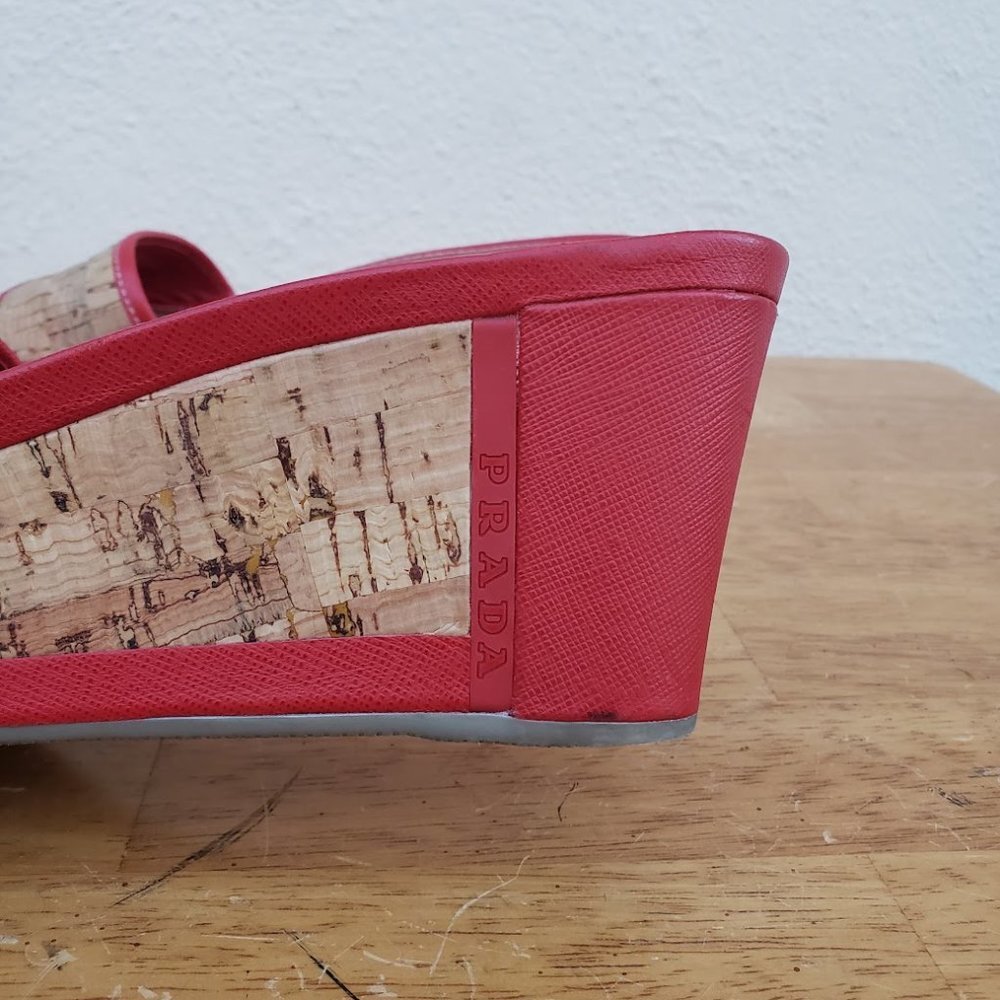 Prada Y2k Red And Cork Platform Slip On Sandals - image 4